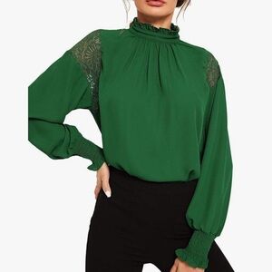H&M Mock Neck Sheer Chiffon long sleeve Blouse green